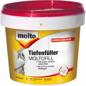 Eimer Molto Tiefenfüller Moltofill Fertigspachtel, geeignet für Löcher und Risse bis 10 cm Tiefe.