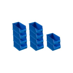 Sparset: 10 blaue Sichtlagerboxen (2,8L). Aufbewahrungssystem für Werkstatt, Lager & Garage.