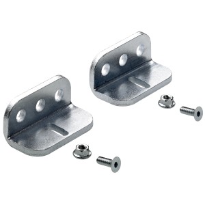 Hettich Wandwinkel für Schiebetürprofile, silberfarben, mit Schrauben und Muttern.