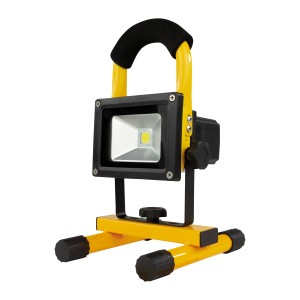 REV Ritter LED Akku-Lampe Spot, 13 W, schwarz-gelb. Kompakter LED-Baustrahler mit Akku und Tragegriff.