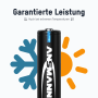 Schwarzer ANSMANN Mignon AA Akku mit Schneeflocke und Sonne, symbolisiert Leistung bei extremen Temperaturen.