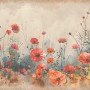 Selbstklebende Bordüre mit Mohnblumen in Rot und Beige, 5 m x 0,17 m. Dekor für Wohnraum.
