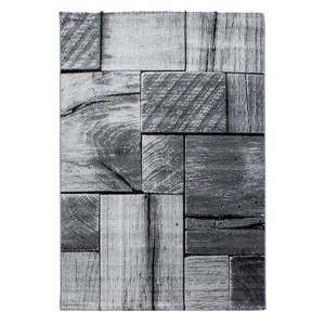 Ayyildiz Kurzflorteppich Parma 9260, schwarz, 240x340 cm, mit Holzblockmuster.
