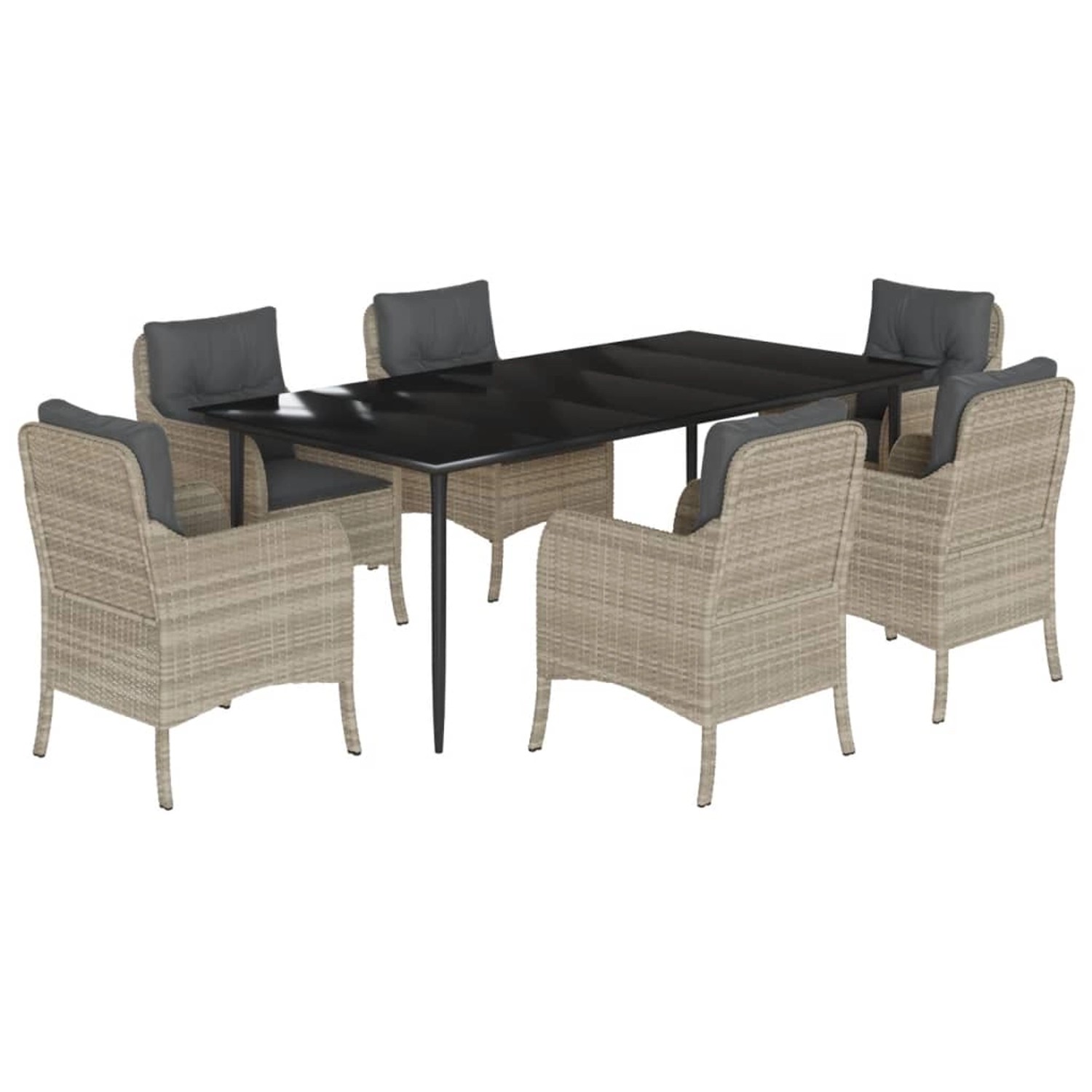 vidaXL 7-Tlg Garten-Essgruppe mit Kissen Hellgrau Poly Rattan 3211995 günstig online kaufen