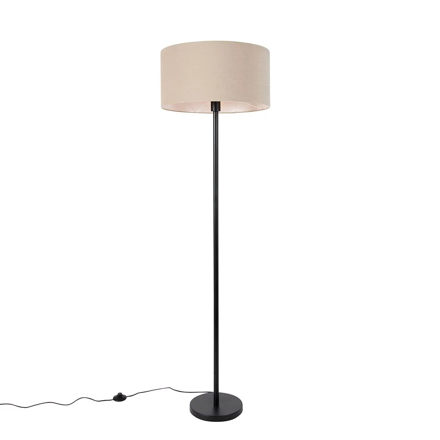 QAZQA Stehlampe Schwarz mit Schirm Hellbraun 50 cm Simplo
