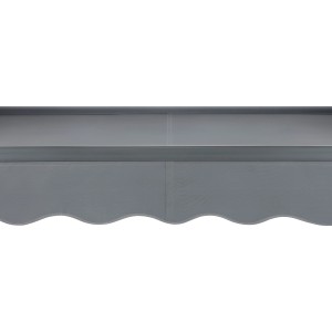 Detailansicht der anthrazitfarbenen Hülsenmarkise Belport mit Motor und gewelltem Volant.