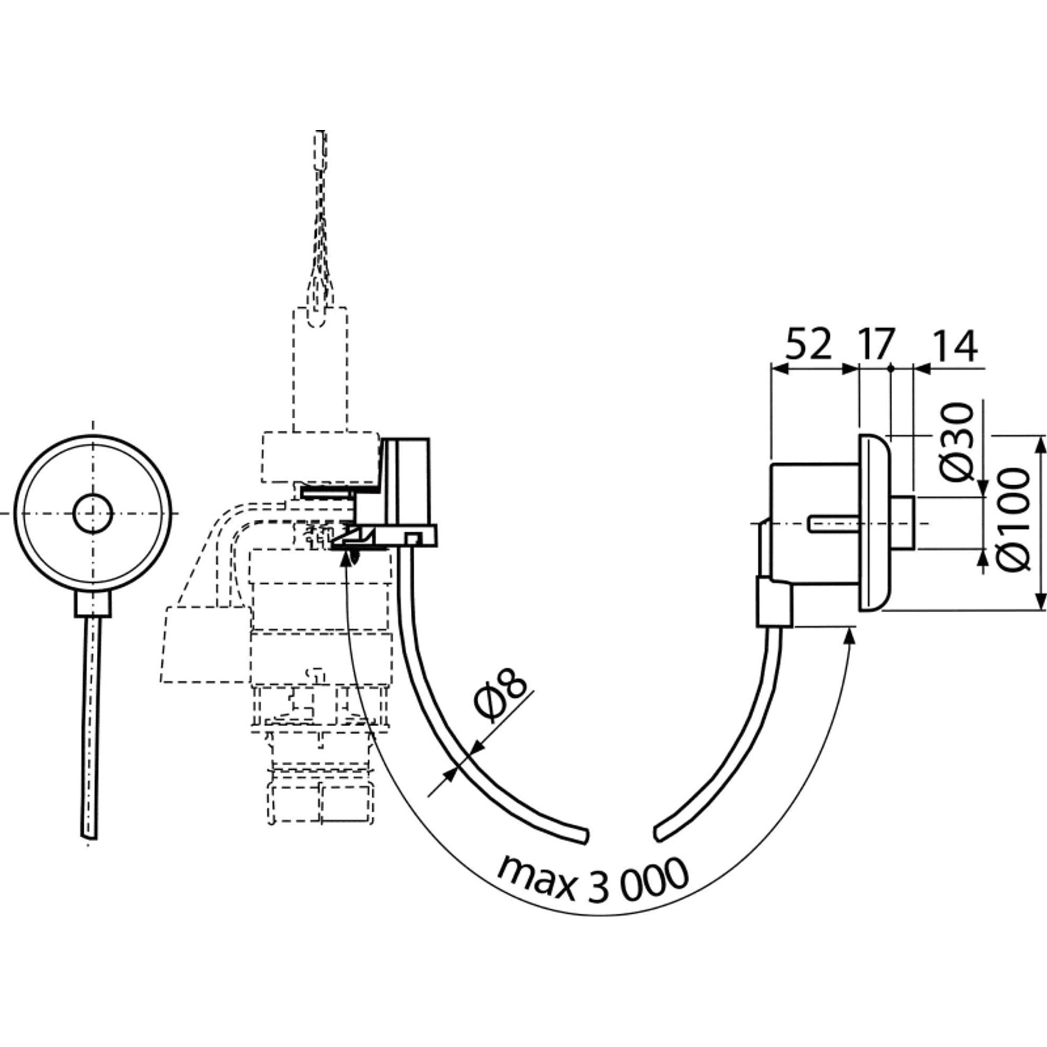 Alcadrain MPO10 manuelle pneumatische Fernauslösung, weiß, für Wandeinbau_2