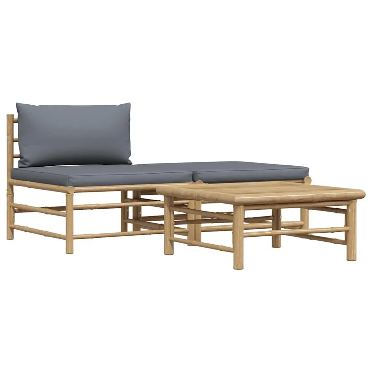 vidaXL 3-Tlg Garten-Lounge-Set mit Dunkelgrauen Kissen Bambus 313150
