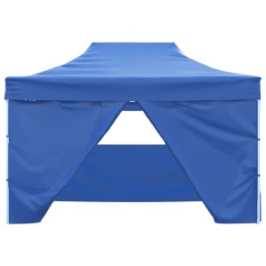 Blaues Falt-Partyzelt 3x4m mit Seitenwänden, ideal für Outdoor-Events und als Sonnenschutz.