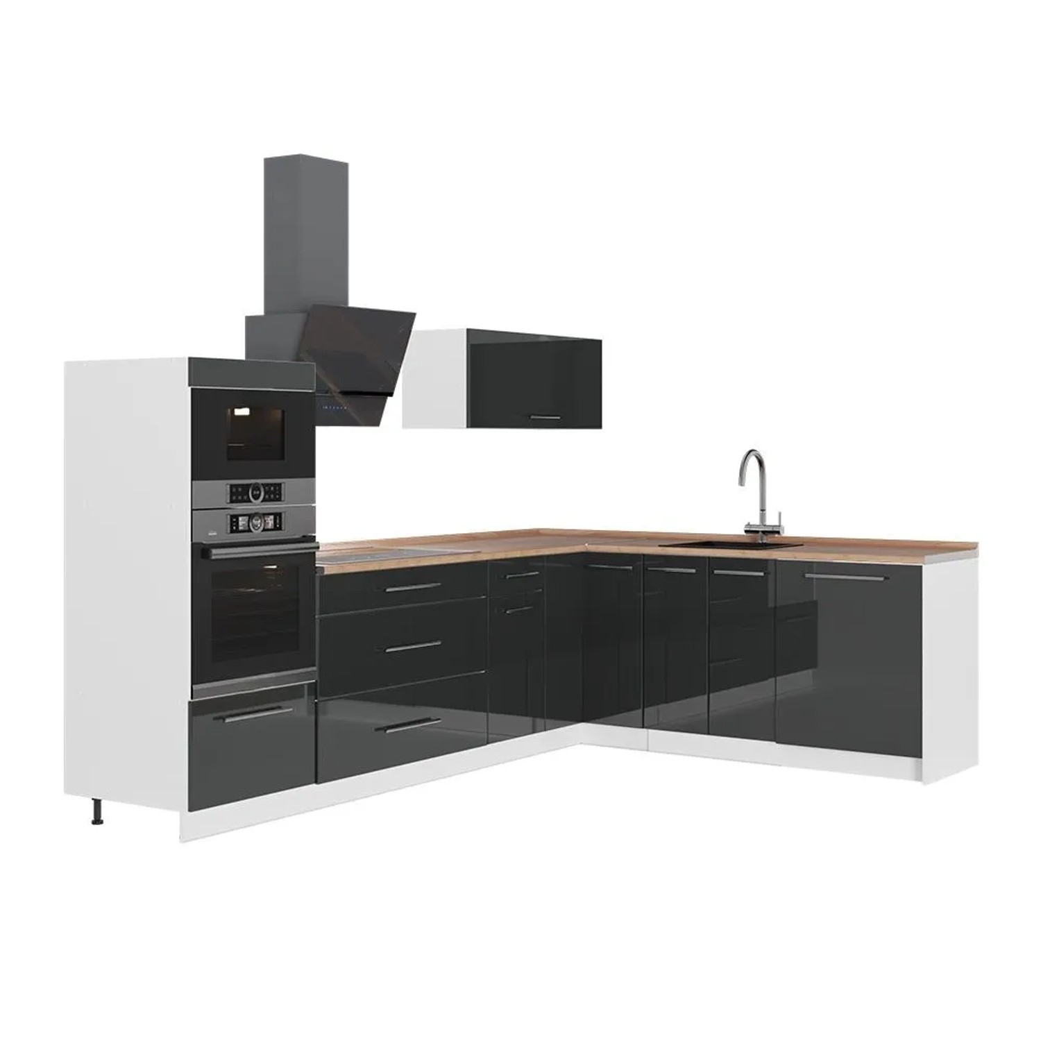 Vicco Eckküche Fame-Line Anthrazit Hochglanz/Weiß 287 x 154 AP Eiche Art Nr 63526