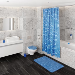 Sanilo WC-Sitz Tautropfen Blau mit Absenkautomatik im Badezimmer-Set.