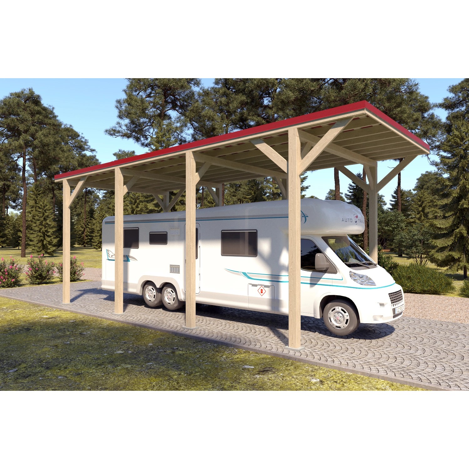 Holzbrüder Camping-Carport Ralf 32m² Natur-Rot günstig online kaufen
