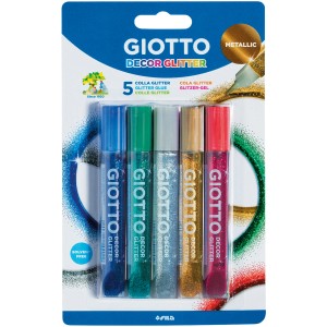 Giotto Glitzerkleber Set mit 5 Farben, 20ml, ideal zum Basteln und Dekorieren.