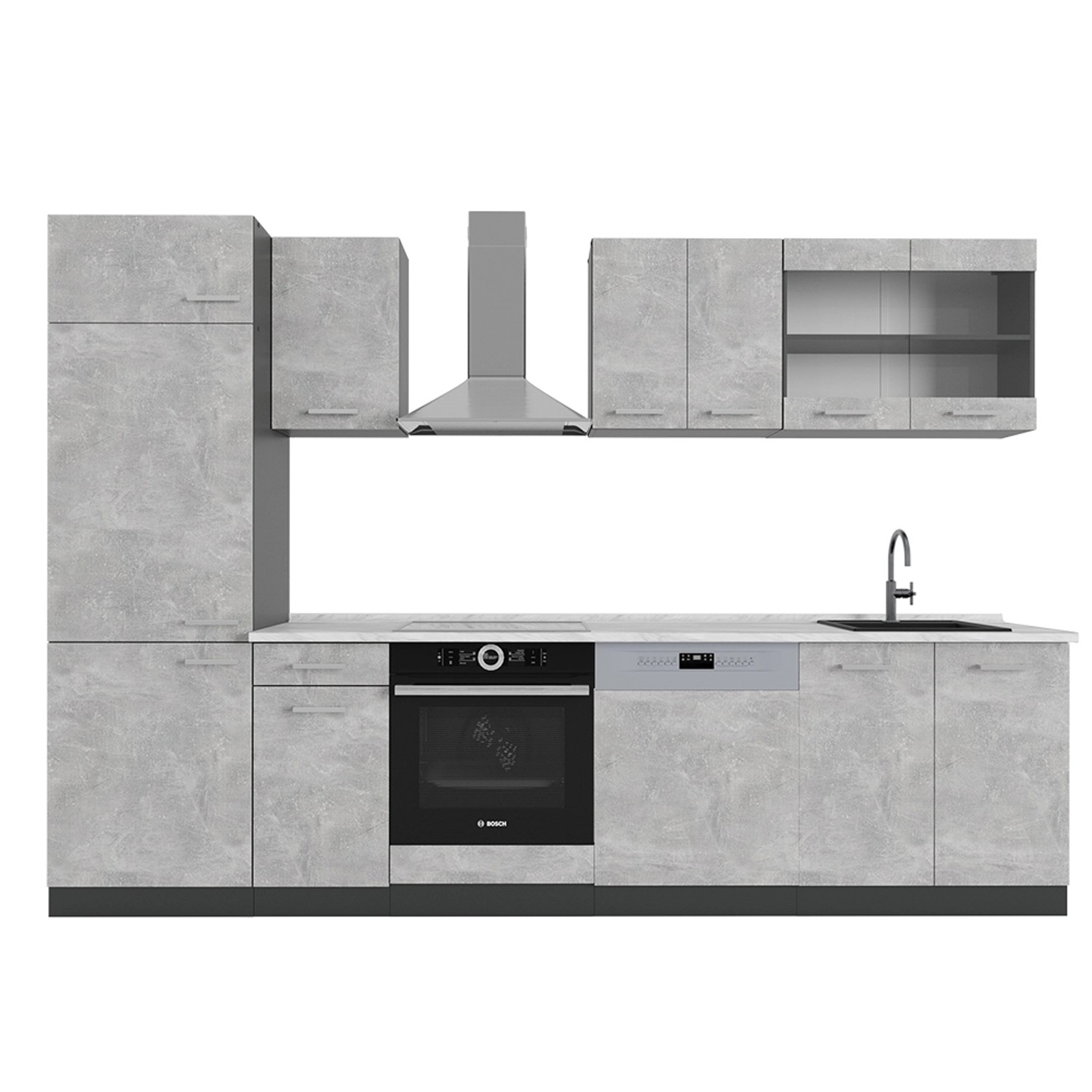 Vicco R-Line Küchenzeile Beton/Anthrazit 300 cm AP Marmor günstig online kaufen