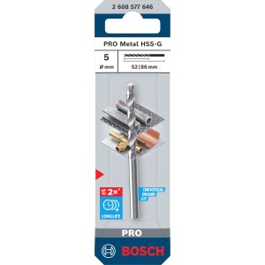 Bosch Spiralbohrer Pro Metal HSS-G, Ø 5 mm, silberfarben, in Verpackung.