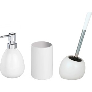 Wenko Bad-Accessoire-Set Polaris, 3-teilig, Keramik, Weiß: Seifenspender, Zahnputzbecher, WC-Garnitur.