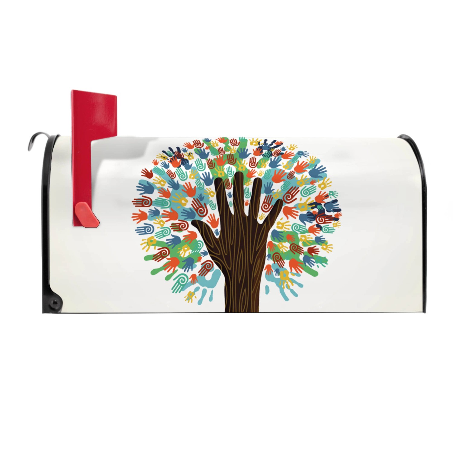 Banjado US Briefkasten Schwarz mit Motiv 'We Are The World', ein dekorativer Postkasten aus Stahl.