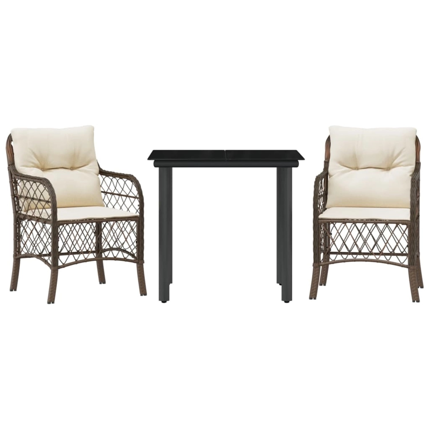 vidaXL 3-Tlg Bistro-Set mit Kissen Braun Poly Rattan 3212117