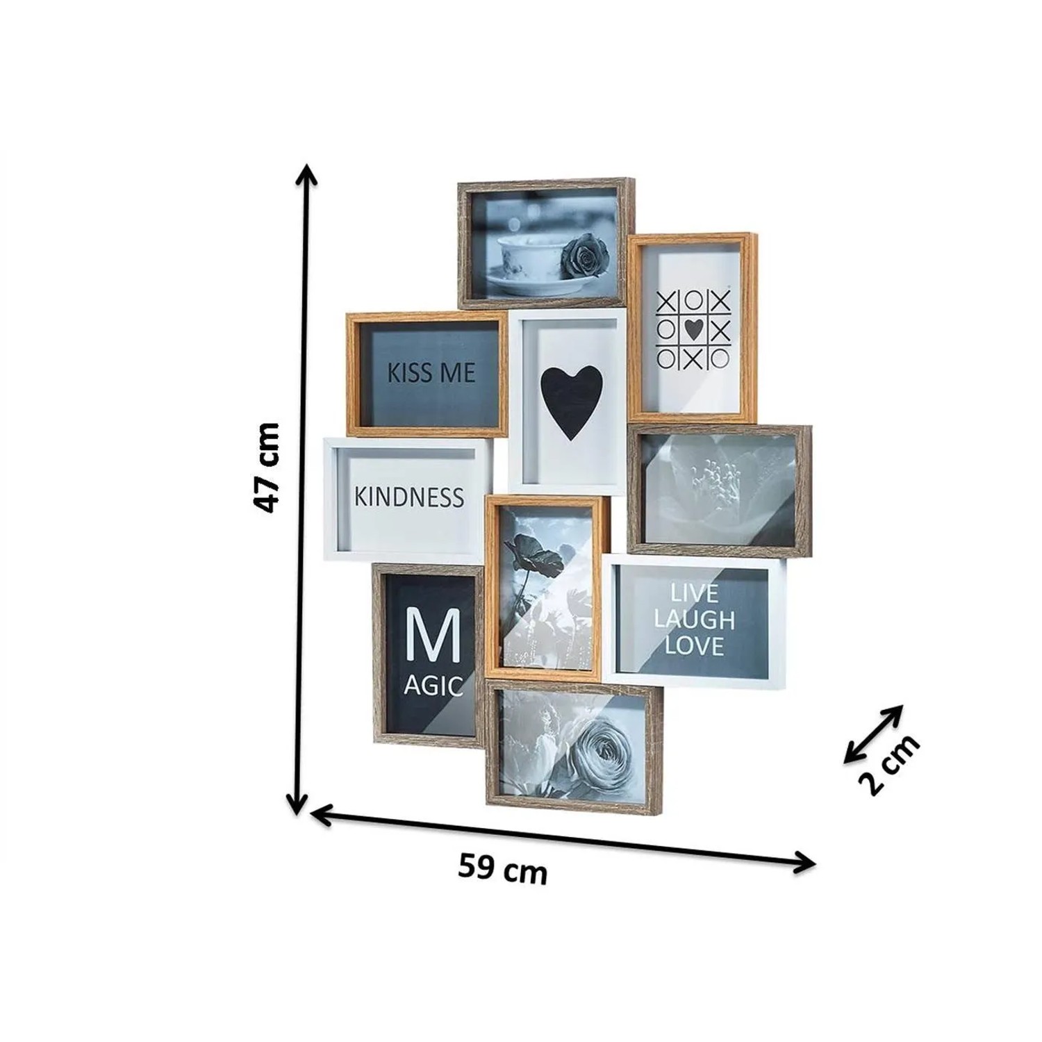 Kobolo Bilderrahmen Collage HEART Holz Weiß Natur 10 Bilder 59x47 cm_9