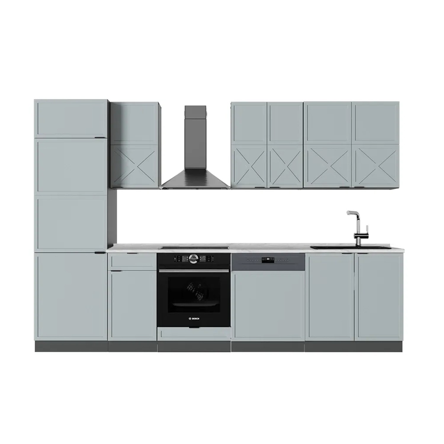 Vicco Fame-Line Küchenzeile Hellblau-grau/Anthrazit 300 cm AP Marmor ohne E-Geräte