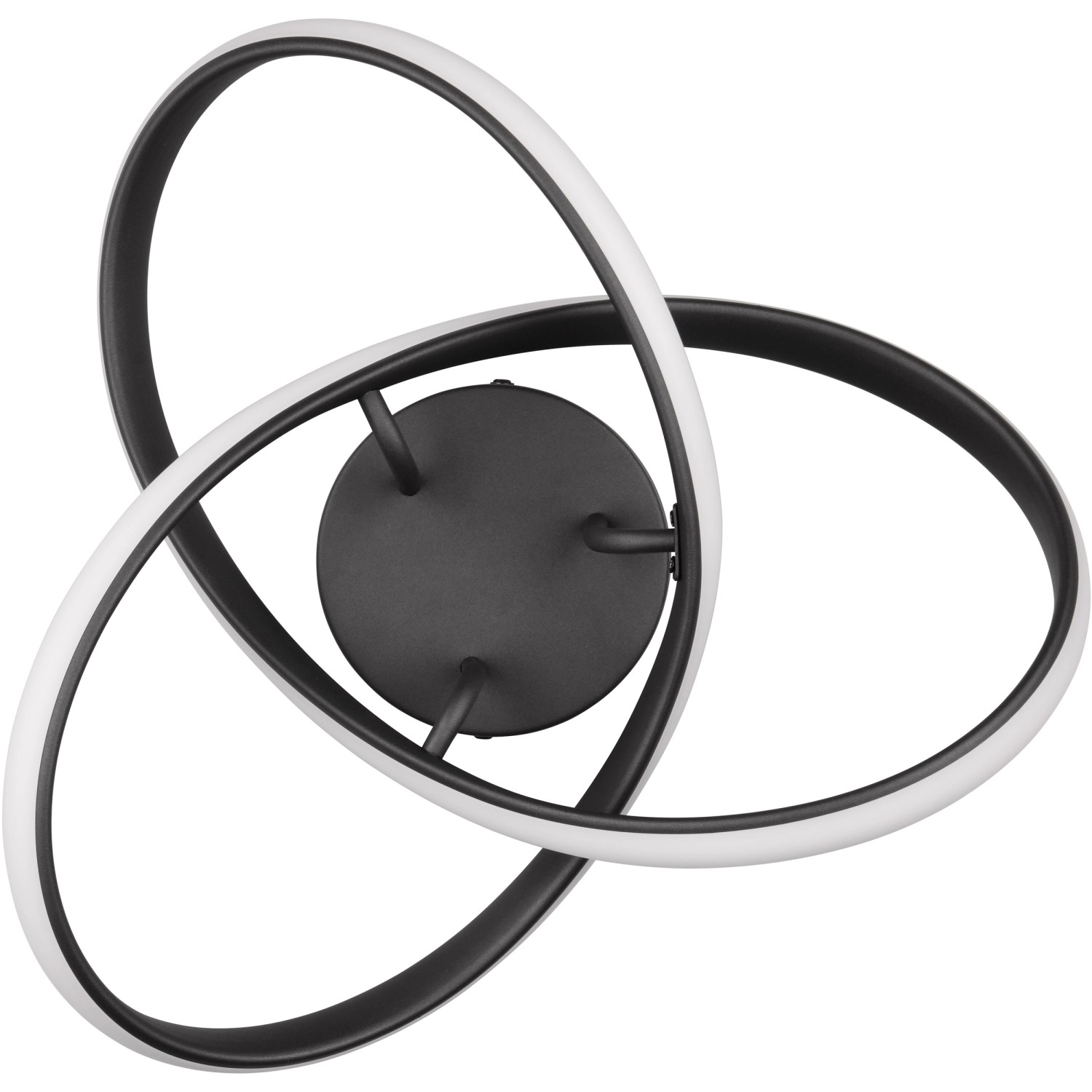 Moderne, schwarze LED Deckenleuchte Meo mit geschwungenem Design für Wohnräume.