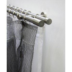 Gardinenstangen-Set Zylinder, 2-läufig, Edelstahloptik, 200 cm mit Gardinen.