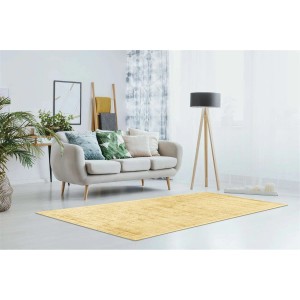 MeGusta Kurzflor Teppich Uni Gold, handgewebt, 120x170 cm. Goldener Teppich im Wohnzimmer.