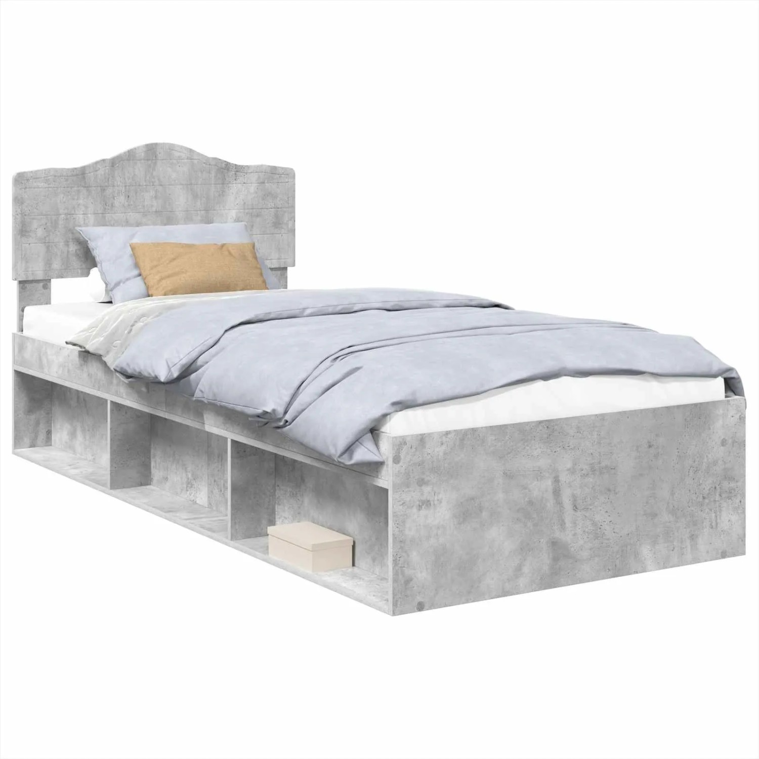 vidaXL Bettrahmen mit Kopfteil Beton 90 x 200 cm Massives Kiefernholz 3412946