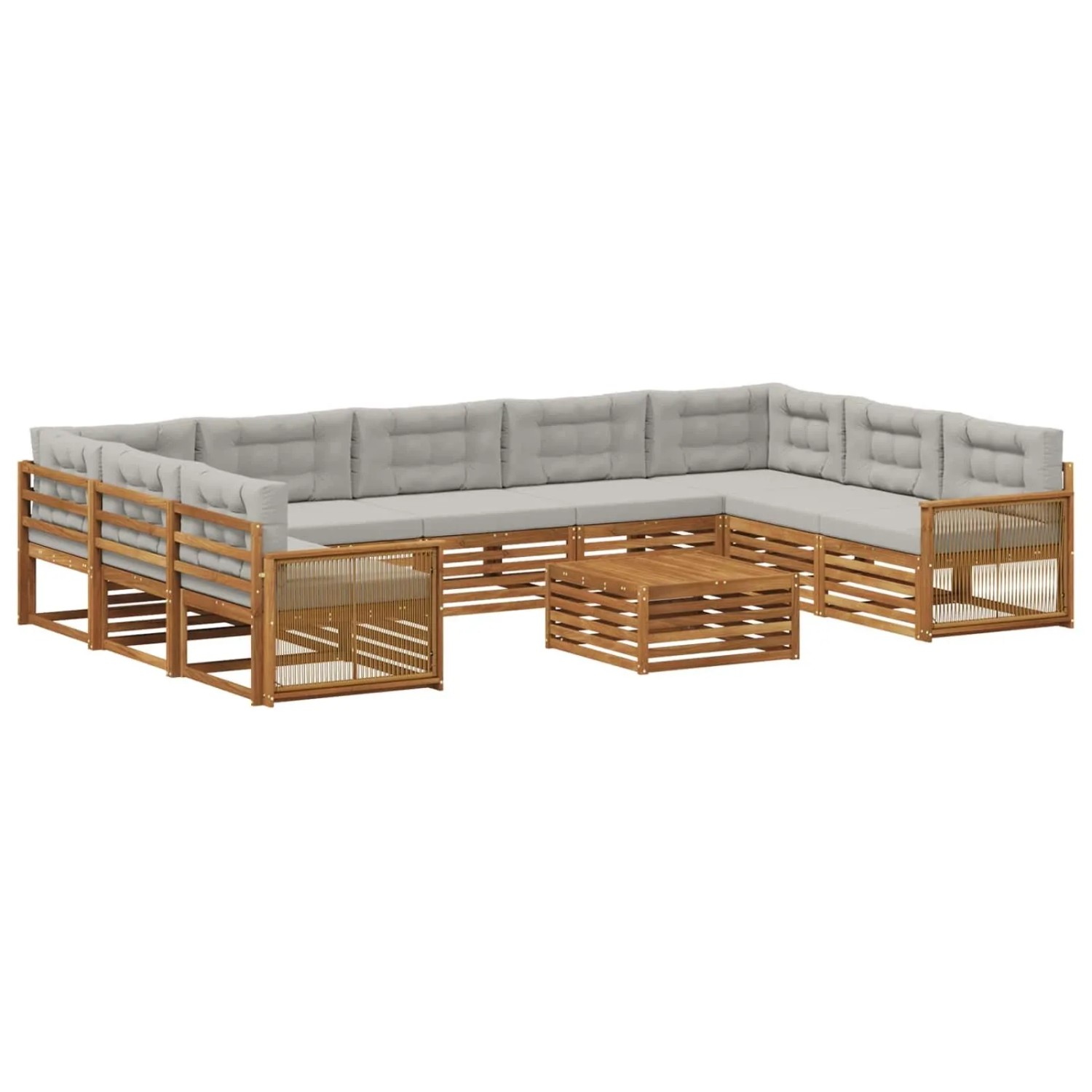 vidaXL Outdoor-Sofagarnitur mit Kissen 10 Stk Natur und Hellgrau 3383869