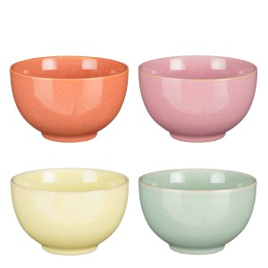 Mica Decorations Rico Schalen-Set, 4 Keramikschalen in Orange, Rosa, Gelb und Grün.