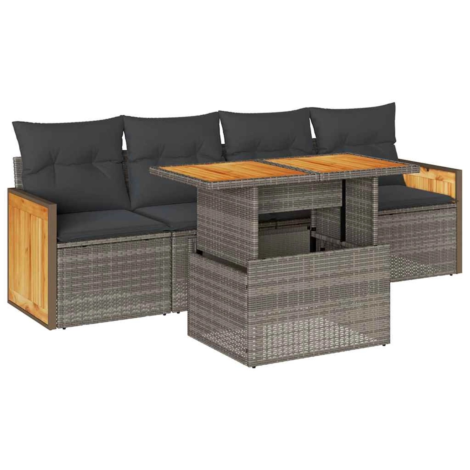vidaXL 5-Tlg Garten-Sofagarnitur mit Kissen Grau Poly Rattan Akazie 3327658 günstig online kaufen