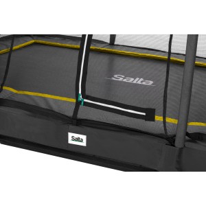 Detailansicht: Schwarzes Salta Comfort Edition Ground Trampolin mit Sicherheitsnetz.