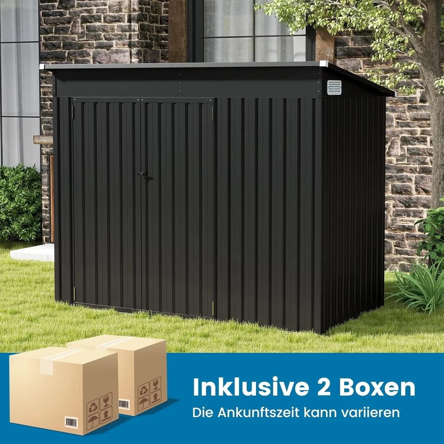 Costway Gartenhaus Metall 235 x 117 x 185 cm Dunkelgrau_5