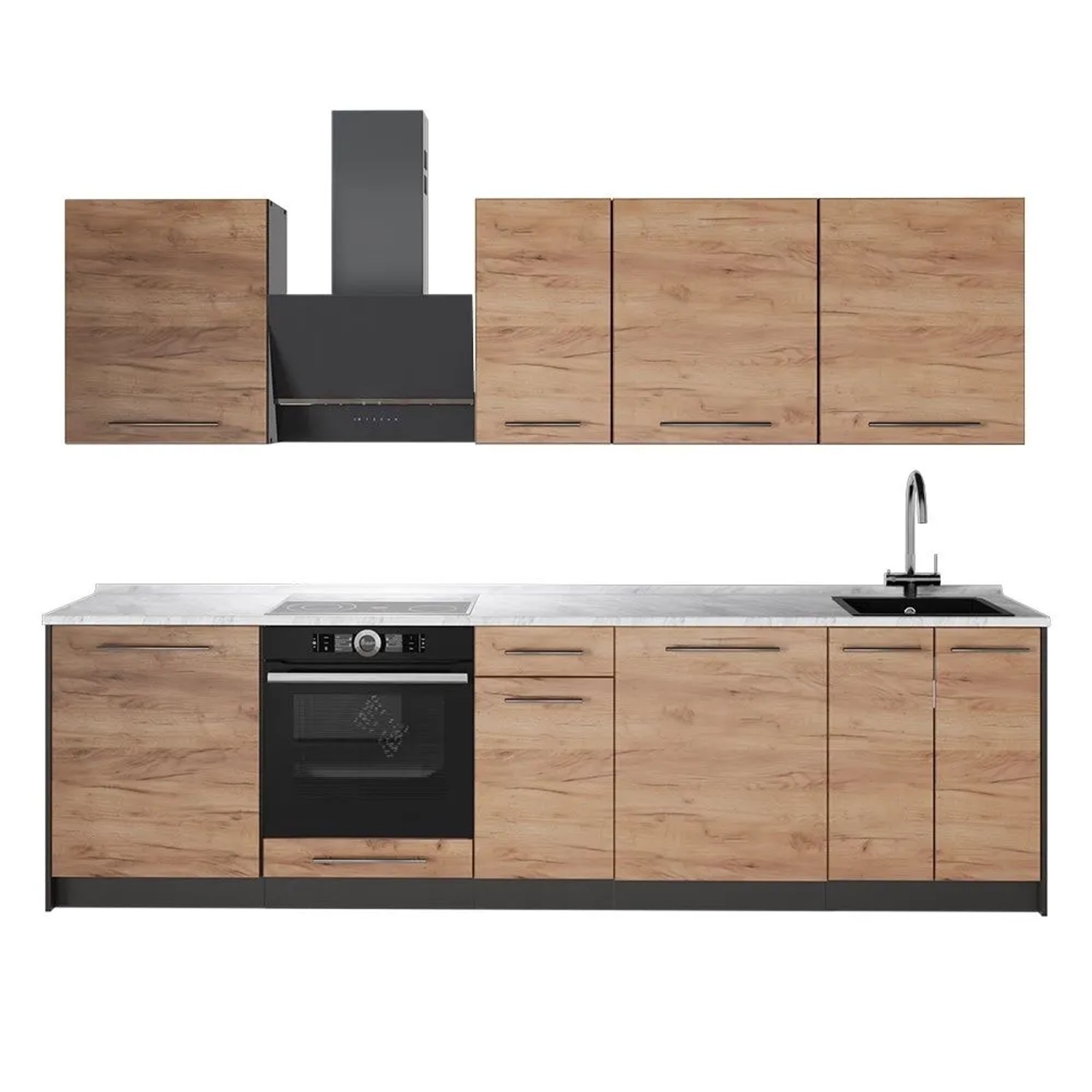 Vicco Küchenzeile Fame-Line Goldkraft Eiche/Anthrazit 280 x 82 AP Marmor Art Nr 64162
