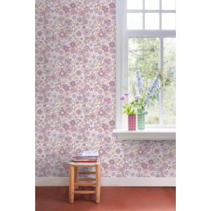 ESTAhome Vliestapete Retro Blumen Violett. Dekorative Tapete mit floralem Muster in Violett und Beige.