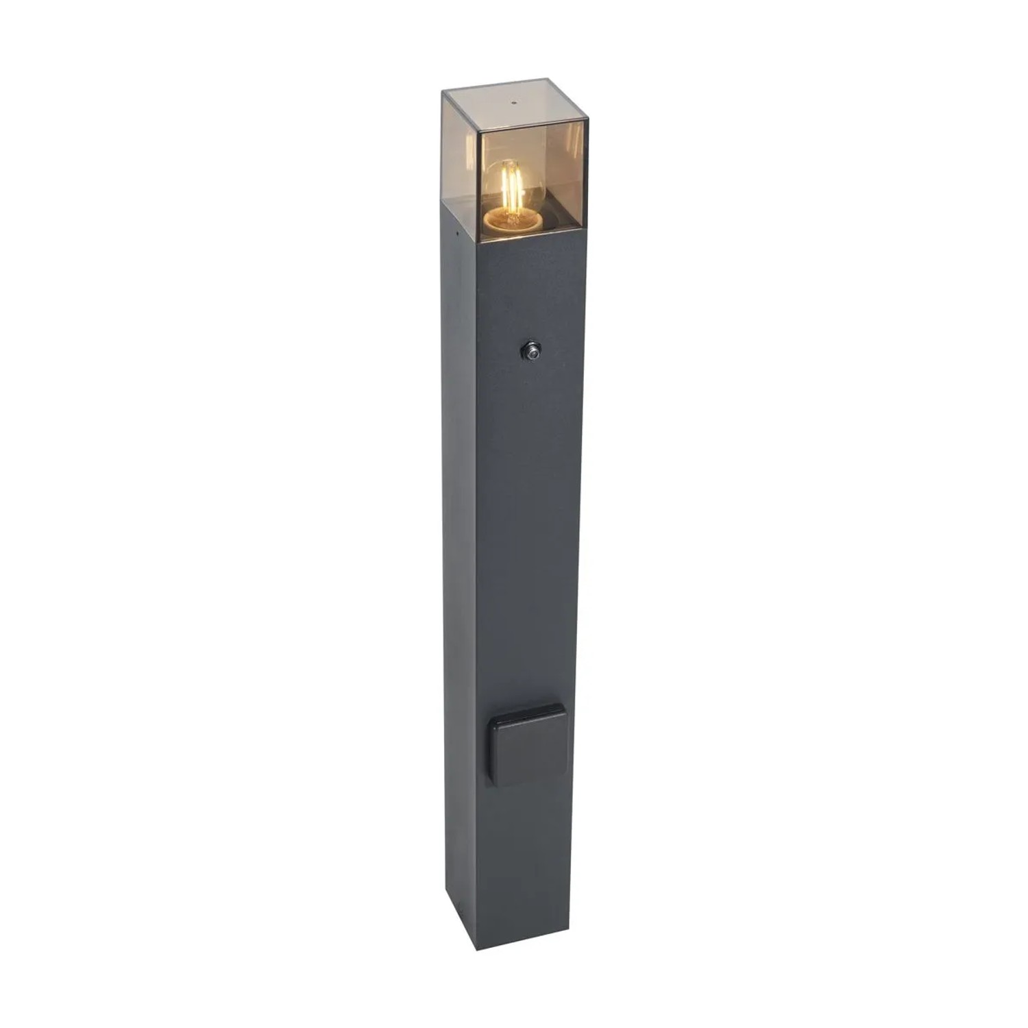Qazqa Moderne Wegeleuchte Schwarz Mit Rauchglas 70cm Mit Dämmerungssensor IP44 Dänemark