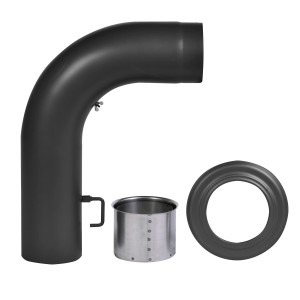 Firefix Rauchrohrset, 150mm, schwarz, 3-teilig: Bogen mit Klappe, Rosette, Verbindungsstück für Kamin & Ofen.