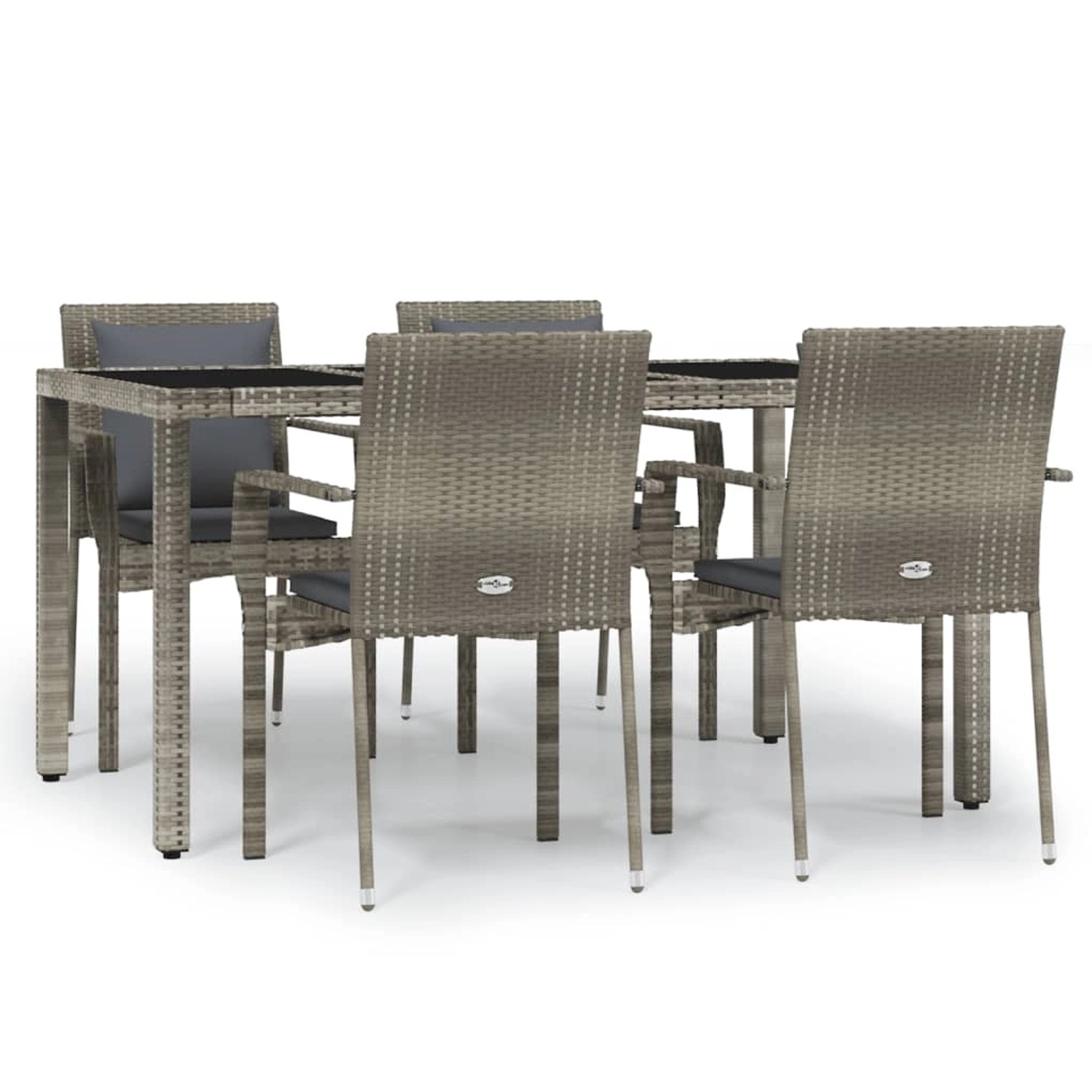 vidaXL 5-Tlg Garten-Essgruppe mit Kissen Grau Poly Rattan 3157959
