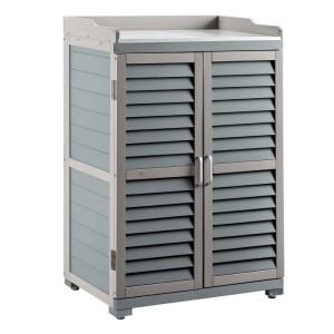 Wiltec Wiiltec Gartentisch Unterschrank Grau Pflanztisch Gartenschrank Gärtnertisch