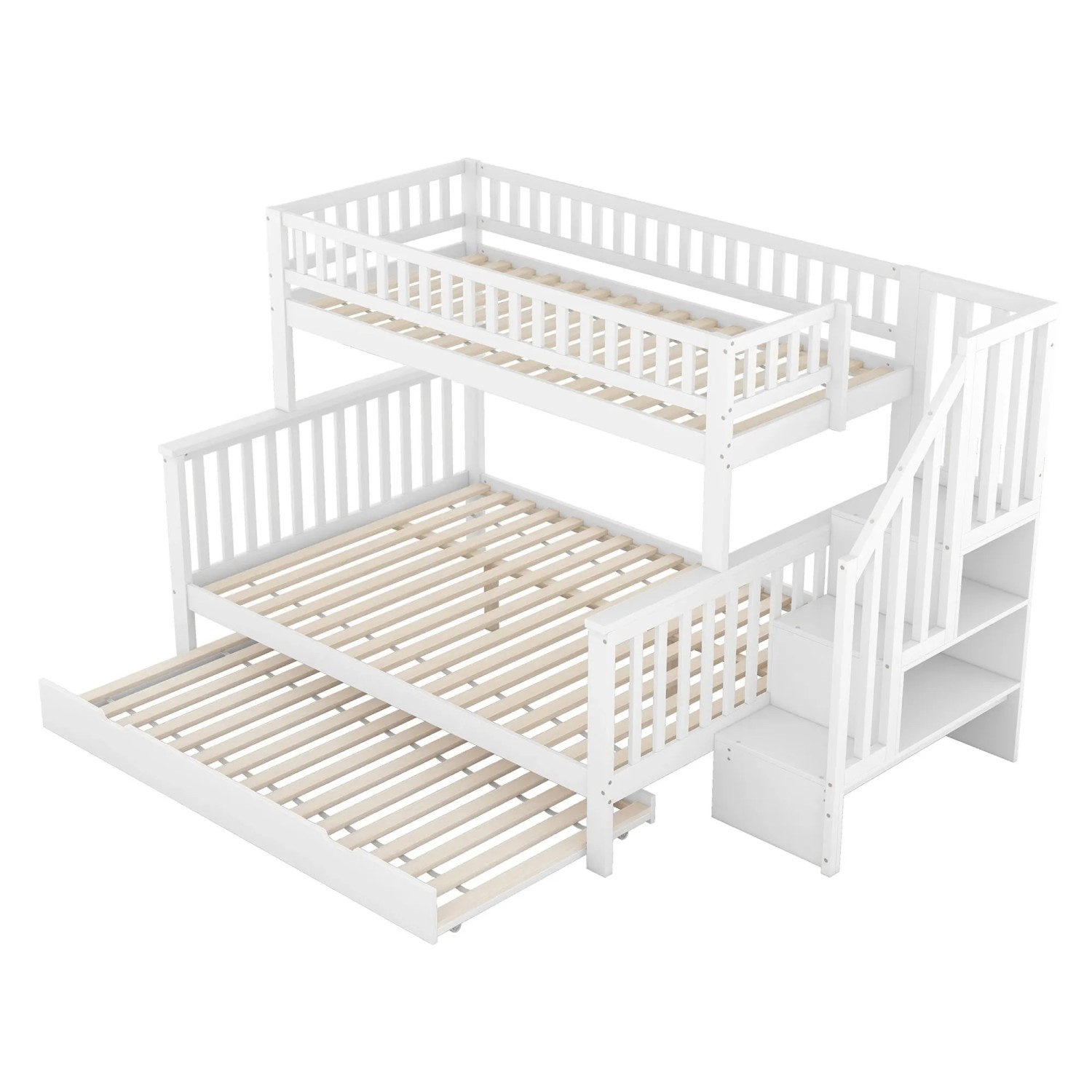 okwish Etagenbett 140x200cm mit Rollcontainer und Treppe Kinderzimmer Weiß ohne Matratze