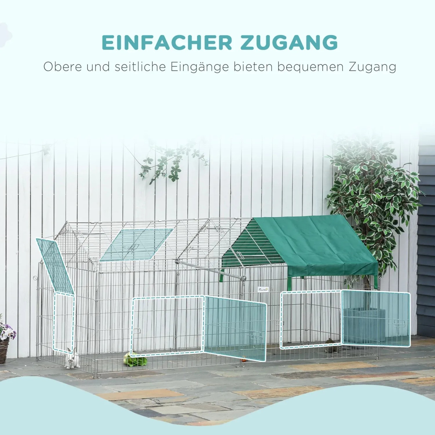 PawHut Freigehege Laufgitter mit Abdeckung, 220x103x103cm, für Kleintiere wie Kaninchen und Hühner.