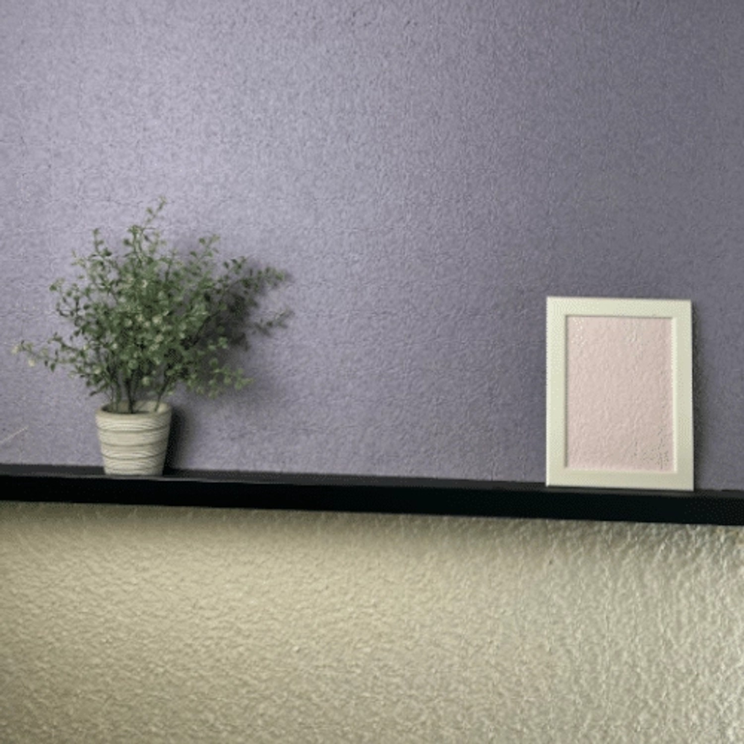 Floxxan Baumwollputz Colorado 142, altrosa Flüssigtapete mit Pflanze und Bilderrahmen.