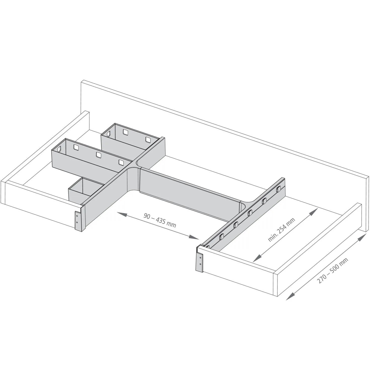 Ninka Banio Schubladeneinsatz Graphit Kunststoff für Siphon Ausschnitt, flexibel, ideal für Besteckkästen.