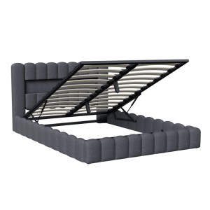 PXloue Polsterbett 160×200 mit Steckdosen & Hydraulischem Stauraum Linen Ohne Matratze Grau