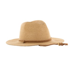 Beiger Blackfox Damenhut Anita aus Stroh mit breiter Krempe und Kordel für den Sommer.