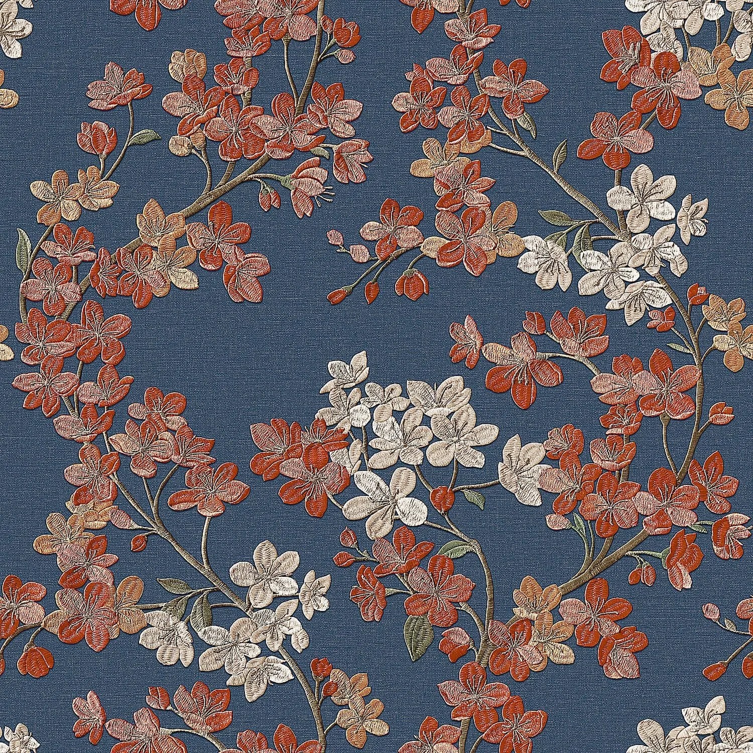 PROFHOME Gr322206-Di Blumen Tapete Floral Blau Orange Alt-Rosa Hell-Grün 0,53 m x 10,05 m  5,33 m2