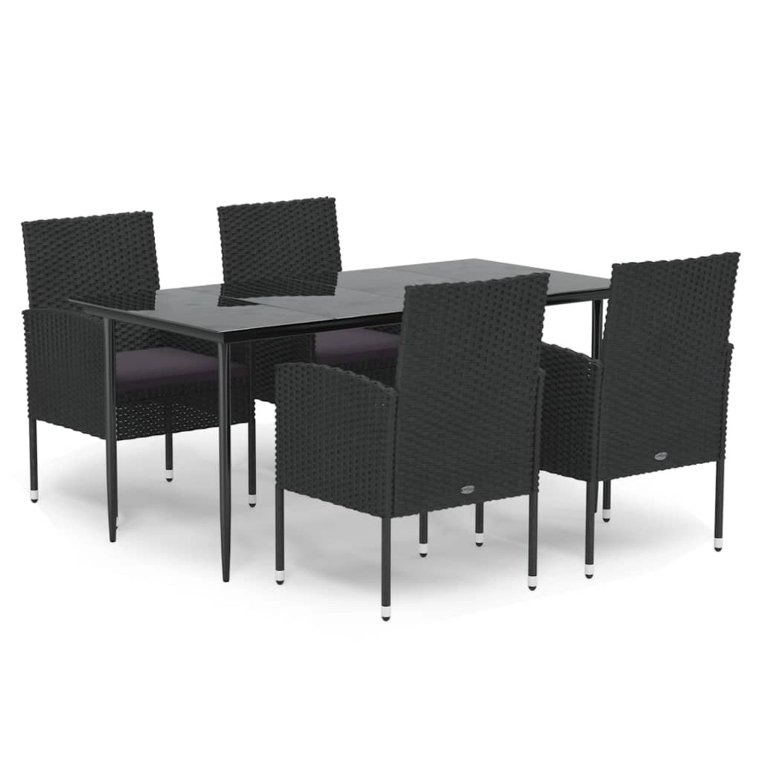 vidaXL 5-Tlg Garten-Essgruppe mit Kissen Schwarz Poly Rattan 3156786