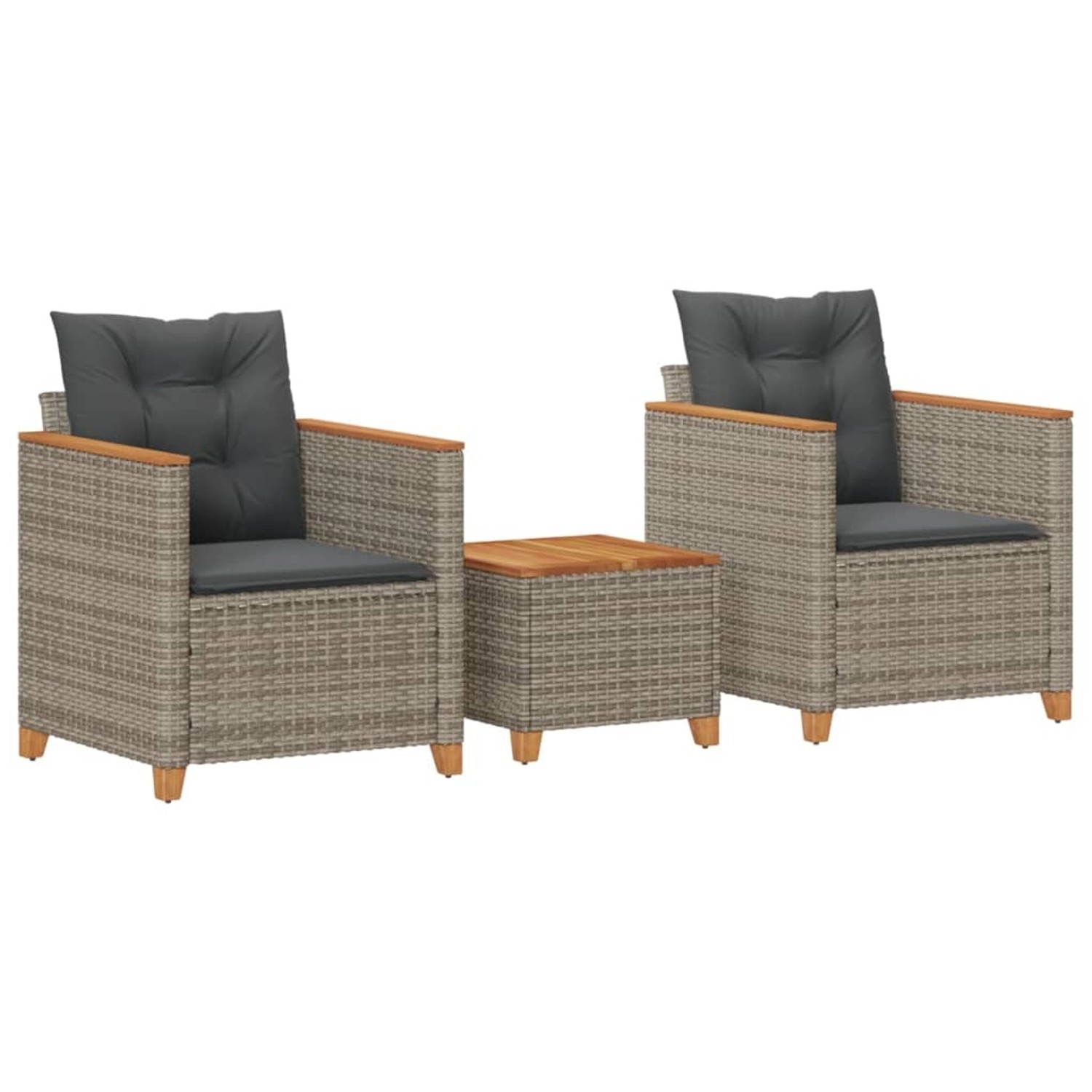 vidaXL 3-Tlg Bistro-Set mit Kissen Grau Poly Rattan Akazienholz 366314