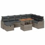 Graues 9-teiliges vidaXL Garten-Sofa-Set aus Rattan mit Kissen und Stauraum.