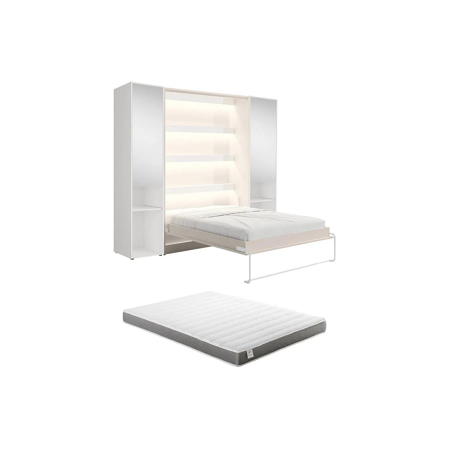Vente-unique Schrankbett Rapili Beige  Weiß 179 cm